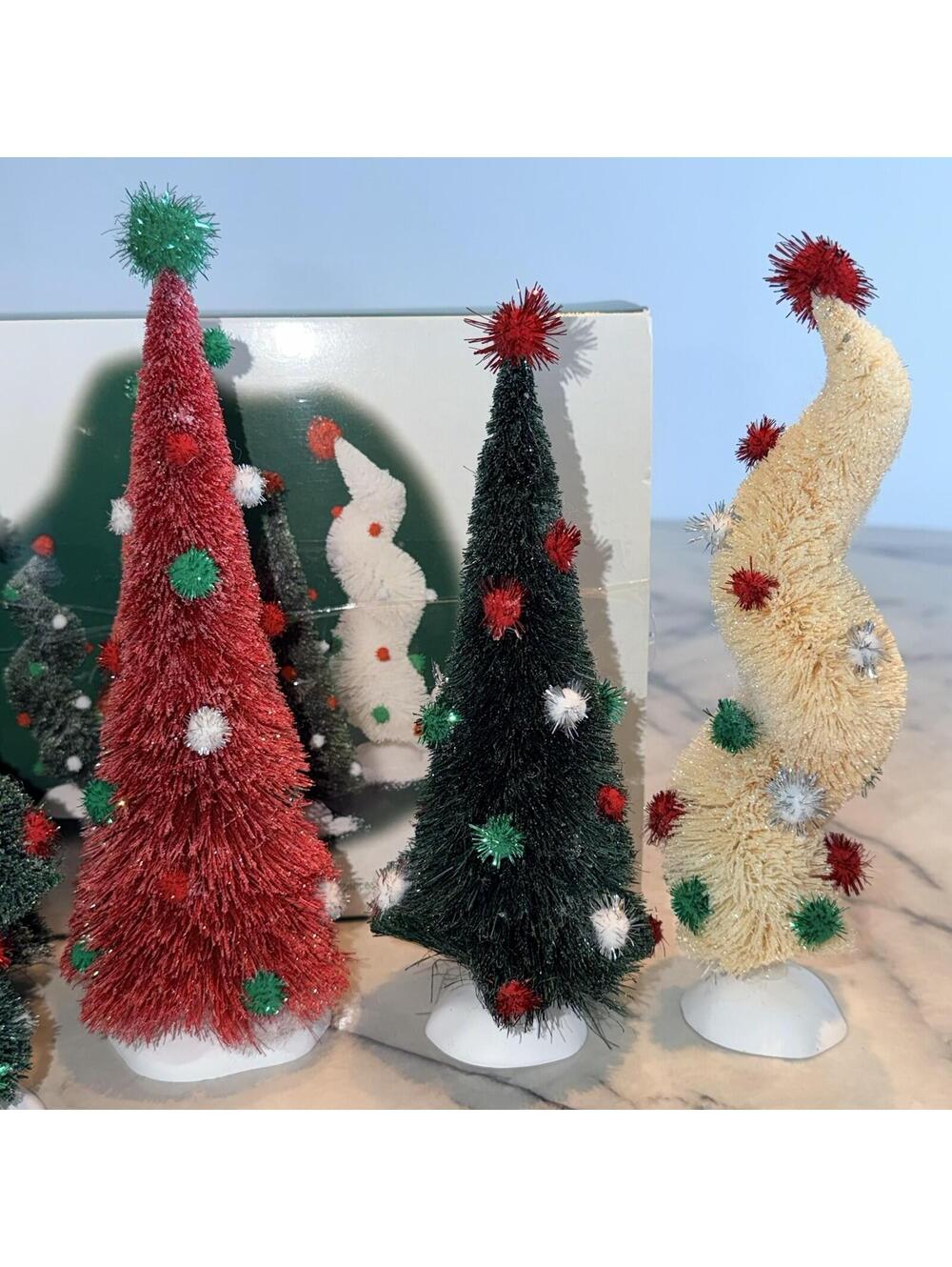 Department 56 Tinsel Ball Trees Village Accessories Christmas 7 Kitsch Pink Red